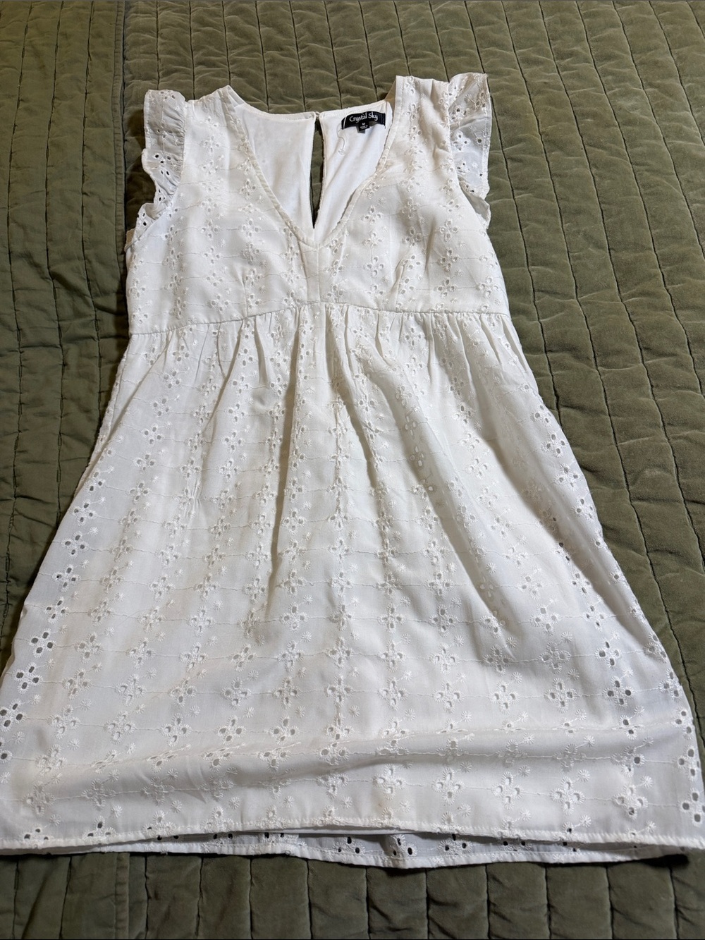 croft & barrow White Eyelet V‑Neck Mini Dress